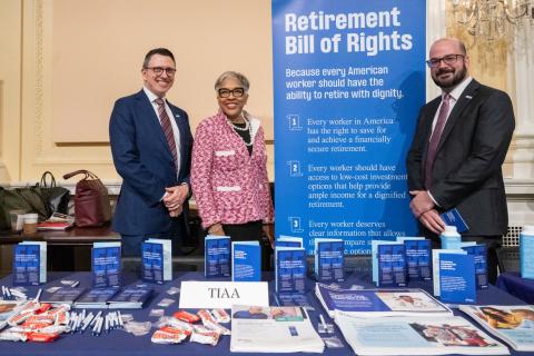 Rep. Beatty visits TIAA's table at the fair.