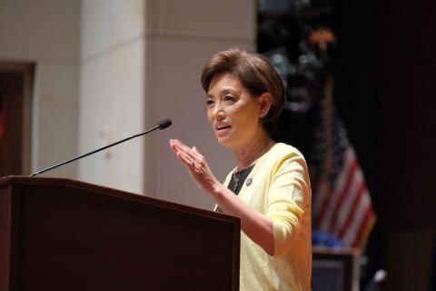 Rep. Kim delivers opening remarks at the awards ceremony.